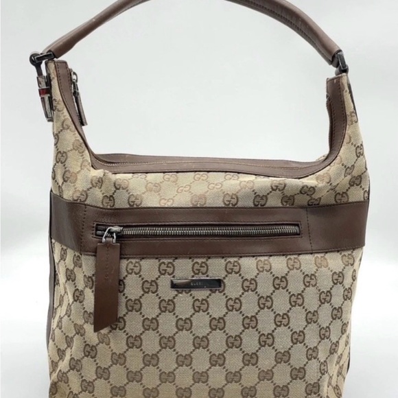 Gucci Handbags - Gucci Tan and Brown Monogram Hobo Bag